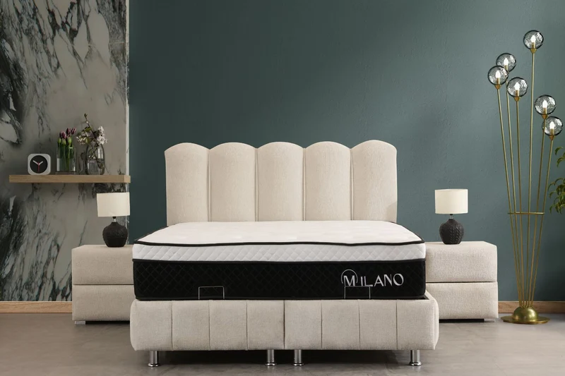 Lit coffre EVA blanc cassé chenille