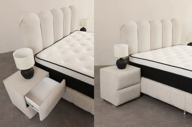 Lit coffre EVA blanc cassé chenille