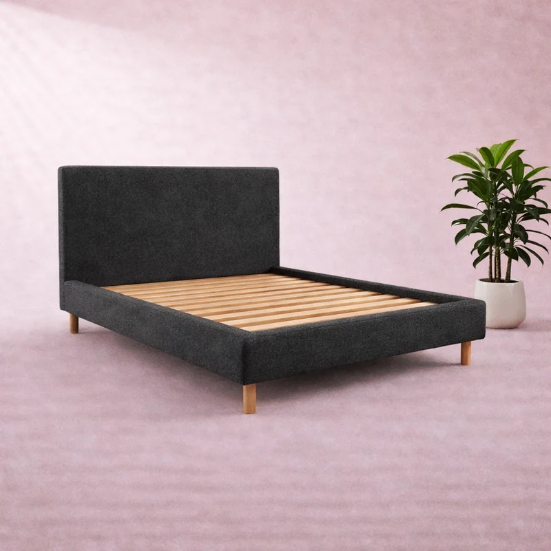 Loft - Lit avec tête de lit design nordique en tissu Gris foncé