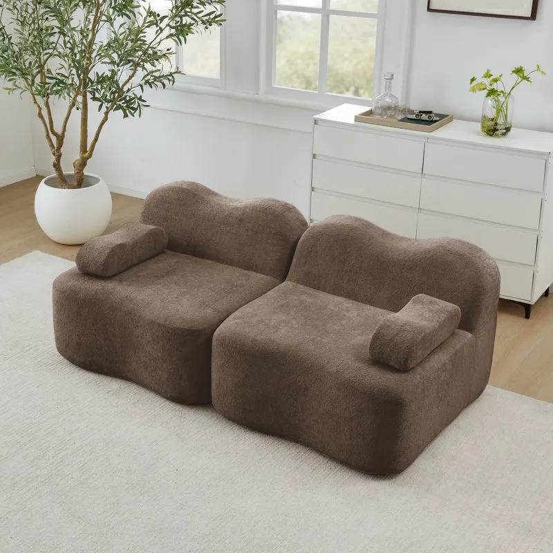 Canapé 2 places modulable en velours marron, 192 cm, design ondulé, sans montage