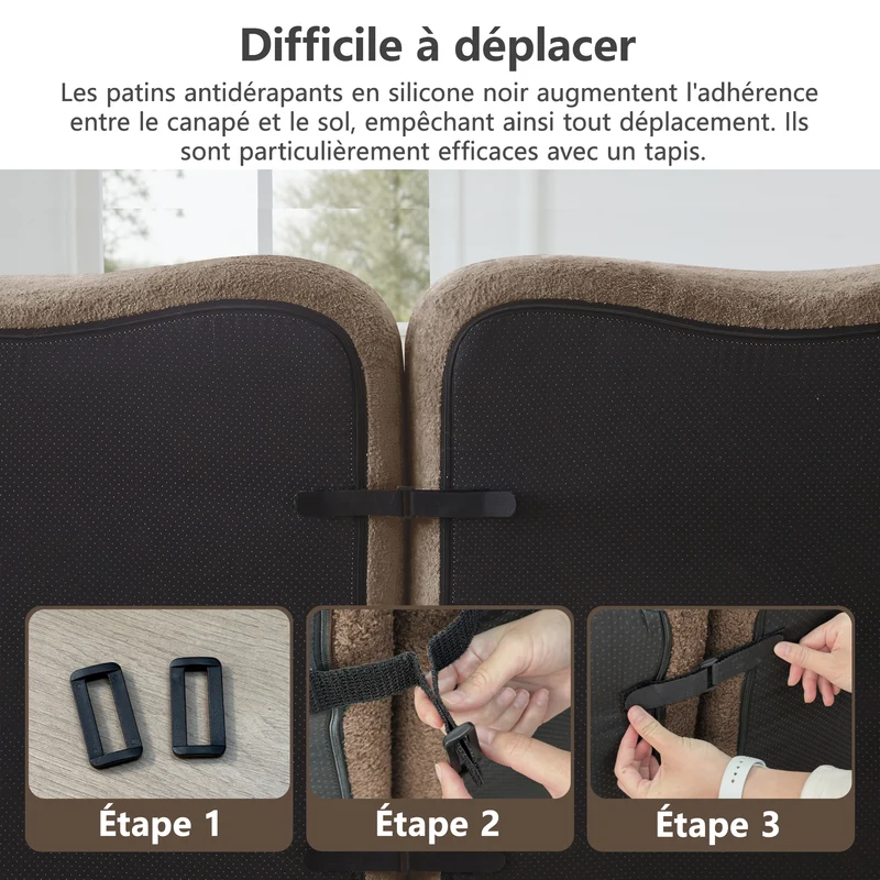 Canapé 2 places modulable en velours marron, 192 cm, design ondulé, sans montage