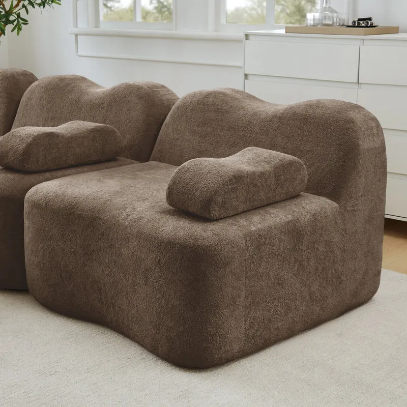 Canapé 2 places modulable en velours marron, 192 cm, design ondulé, sans montage