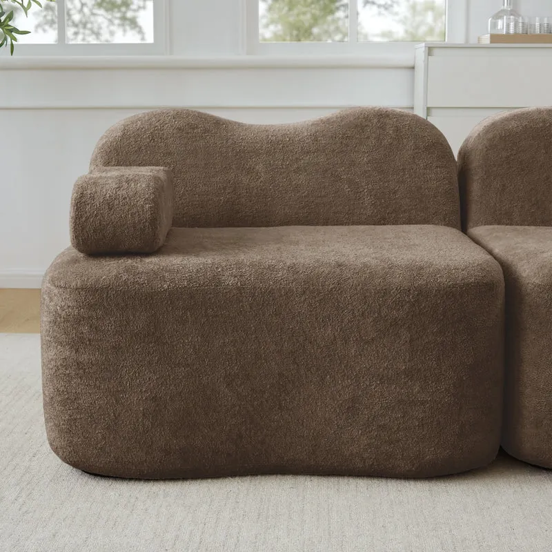 Canapé 2 places modulable en velours marron, 192 cm, design ondulé, sans montage