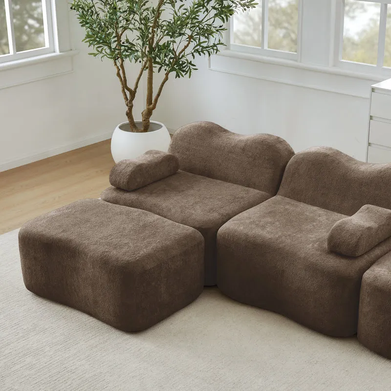 Canapé 2 places modulable en velours marron, 192 cm, design ondulé, sans montage