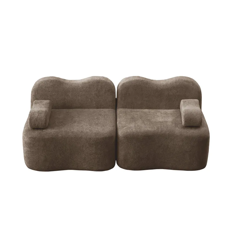 Canapé 2 places modulable en velours marron, 192 cm, design ondulé, sans montage