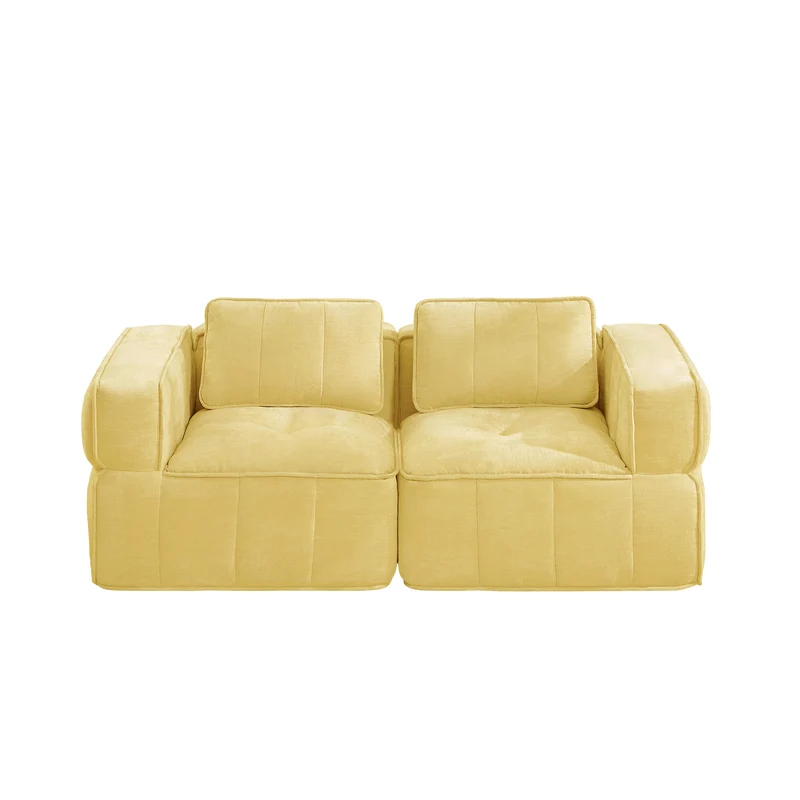 Canapé modulable 2 places jaune, 198 cm, polyester, mousse 32D, sans montage