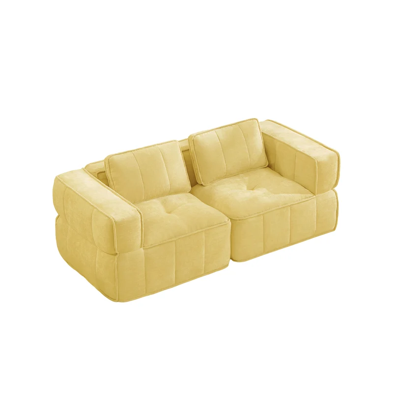 Canapé modulable 2 places jaune, 198 cm, polyester, mousse 32D, sans montage