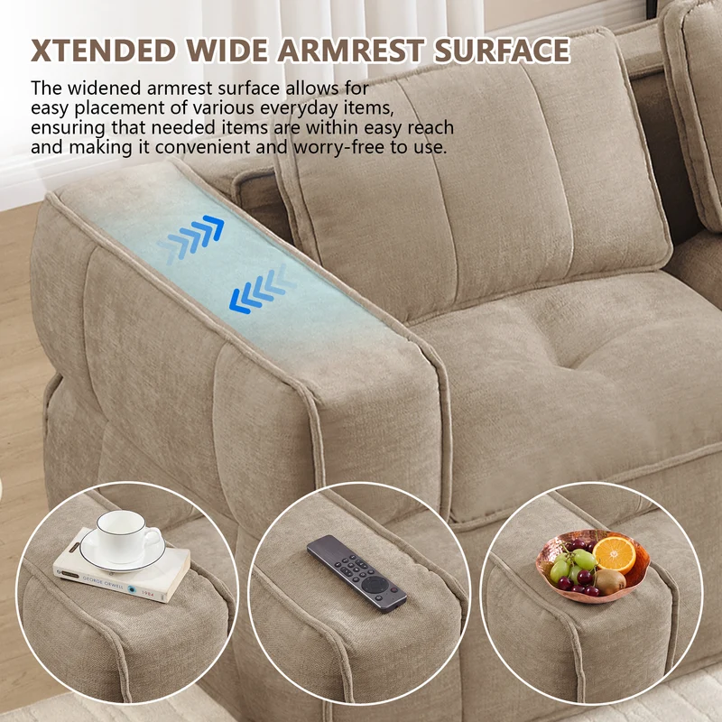 Canapé 2 places modulable 198 cm en polyester sable, sans structure, assise profonde