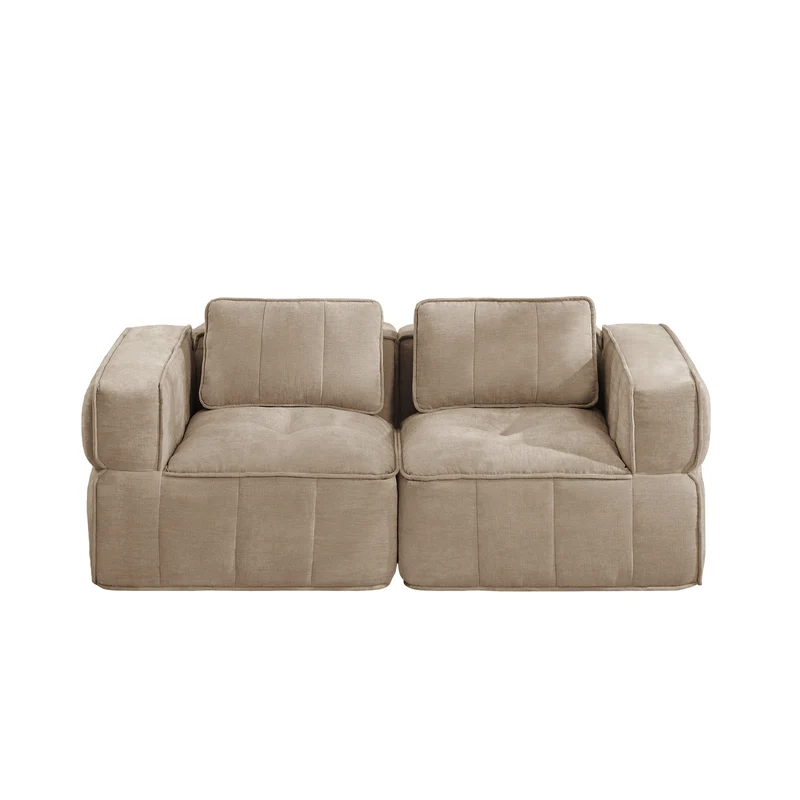 Canapé 2 places modulable 198 cm en polyester sable, sans structure, assise profonde