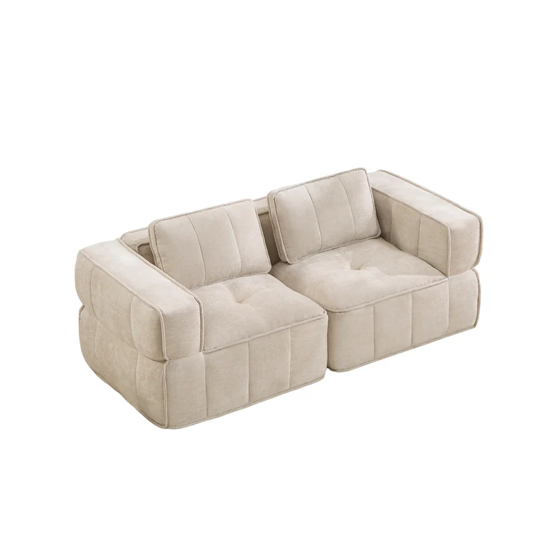 Canapé 2 places modulable beige 198 cm en polyester, assise profonde, sans montage