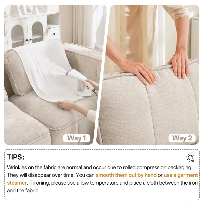 Canapé 2 places modulable beige 198 cm en polyester, assise profonde, sans montage