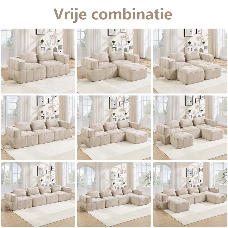 Canapé 2 places modulable beige 198 cm en polyester, assise profonde, sans montage