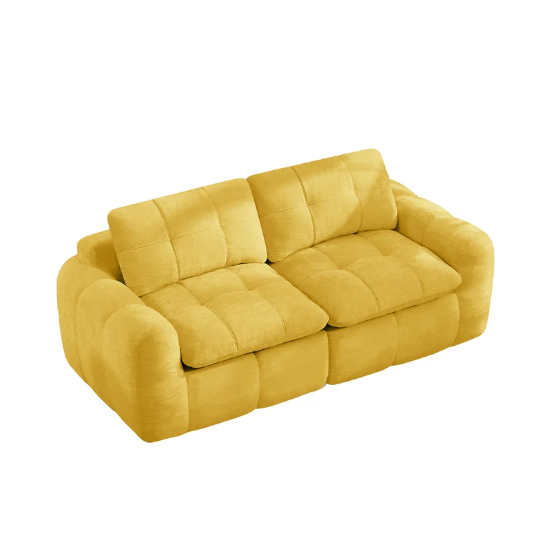 Canapé modulable 2 places jaune en chenille, 194 cm, assise profonde, sans montage