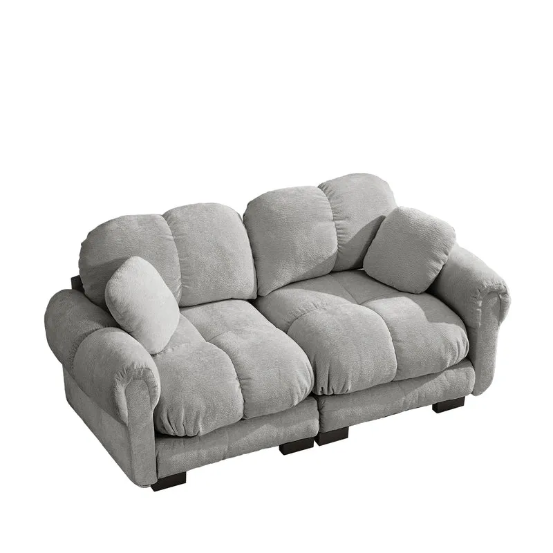 Canapé 2 places en chenille gris clair 190 cm, modulable, assise épaisse et design matelassé