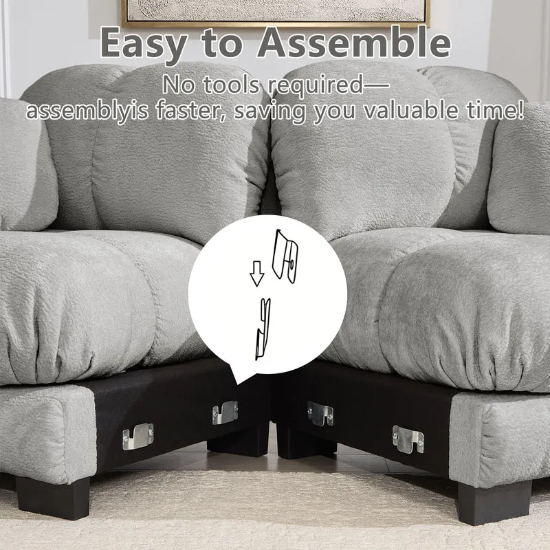 Canapé 2 places en chenille gris clair 190 cm, modulable, assise épaisse et design matelassé