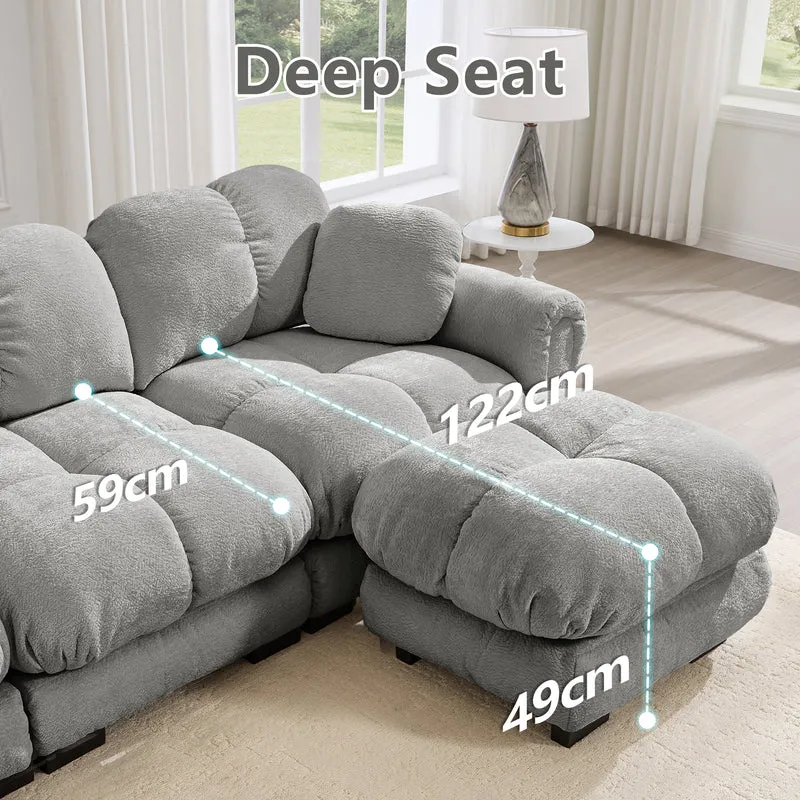 Canapé 2 places en chenille gris clair 190 cm, modulable, assise épaisse et design matelassé