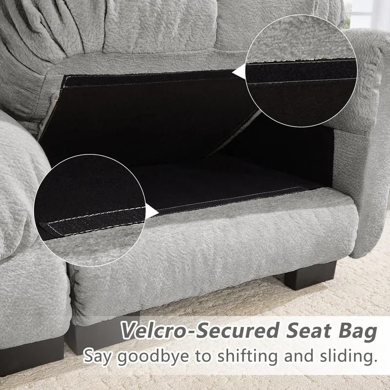 Canapé 2 places en chenille gris clair 190 cm, modulable, assise épaisse et design matelassé