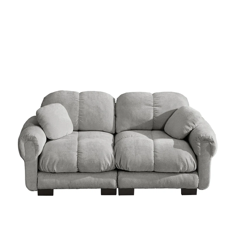 Canapé 2 places en chenille gris clair 190 cm, modulable, assise épaisse et design matelassé