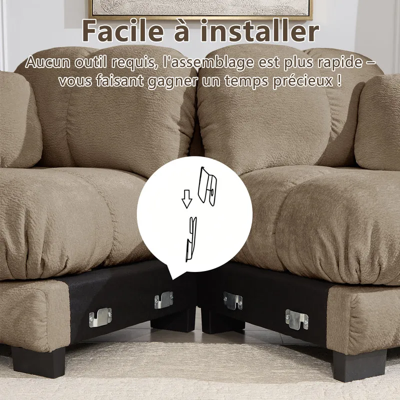 Canapé 2 places en chenille marron, 190 cm, style élégant, assise capitonnée et modulable