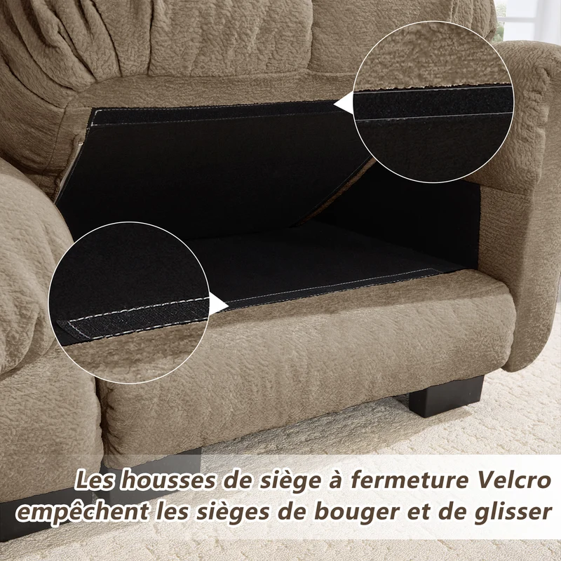 Canapé 2 places en chenille marron, 190 cm, style élégant, assise capitonnée et modulable