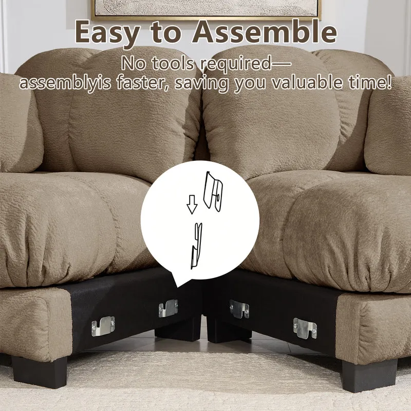 Canapé 2 places en chenille marron, 190 cm, style élégant, assise capitonnée et modulable