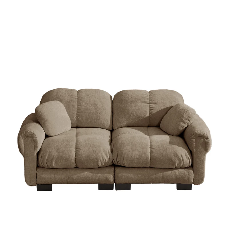 Canapé 2 places en chenille marron, 190 cm, style élégant, assise capitonnée et modulable
