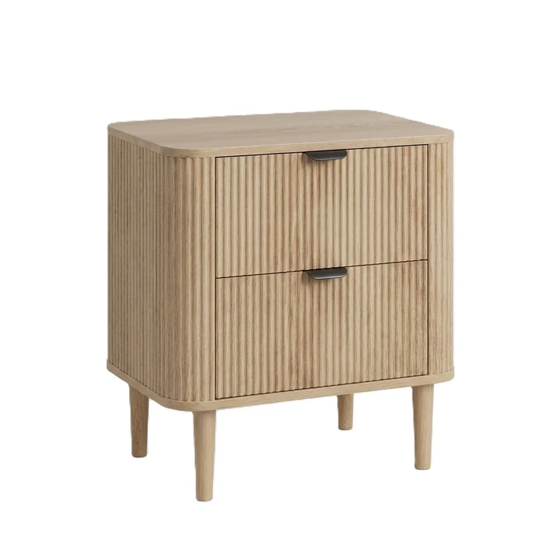 Table de chevet effet chêne cannelés 2 tiroirs, style scandinave ALPINESOFA