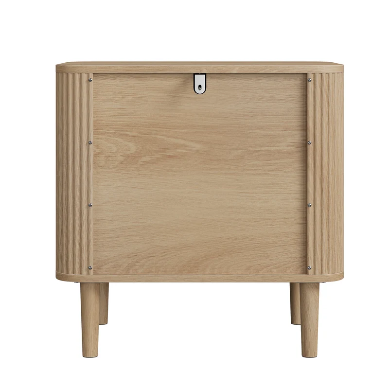 Table de chevet effet chêne cannelés 2 tiroirs, style scandinave ALPINESOFA