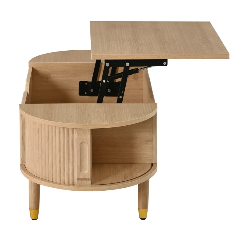 Table basse relevable effet bois, rangements à portes coulissantes 110cm ACORNPEDESTAL