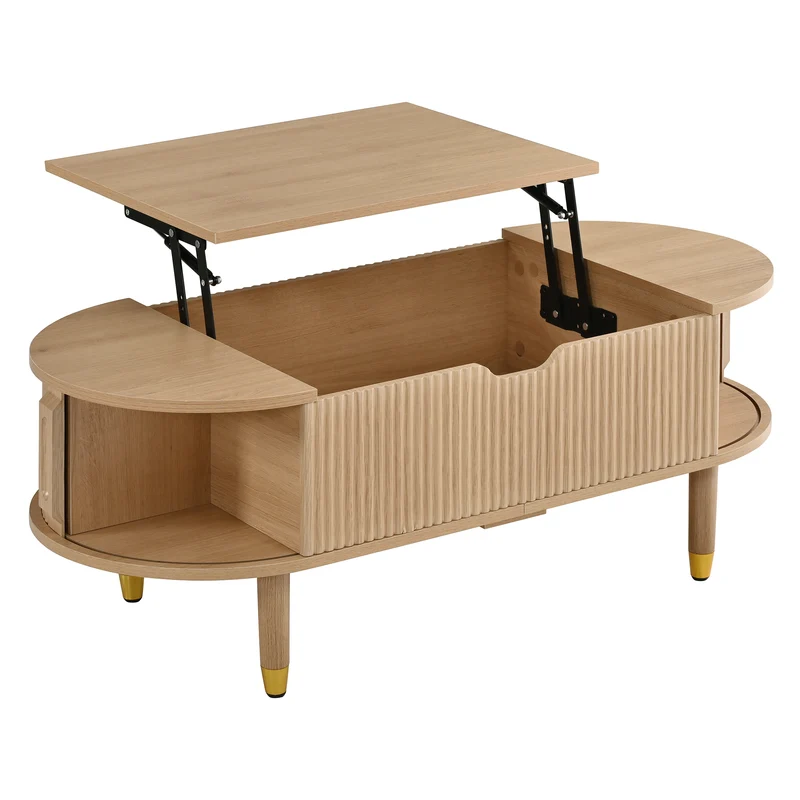 Table basse relevable effet bois, rangements à portes coulissantes 110cm ACORNPEDESTAL