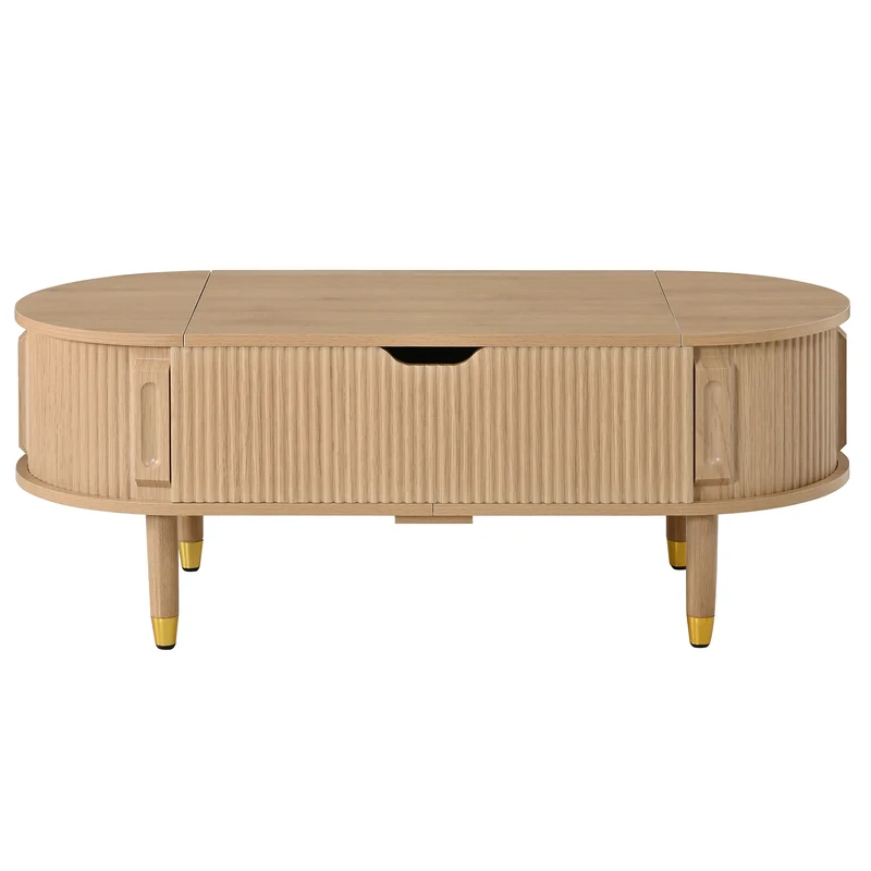 Table basse relevable effet bois, rangements à portes coulissantes 110cm ACORNPEDESTAL