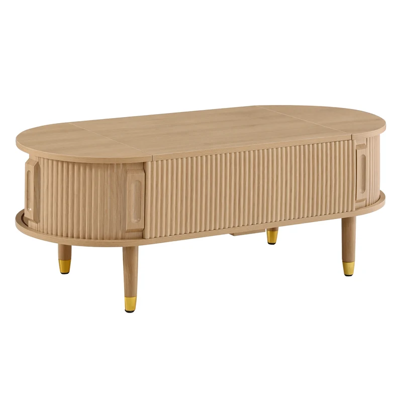 Table basse relevable effet bois, rangements à portes coulissantes 110cm ACORNPEDESTAL