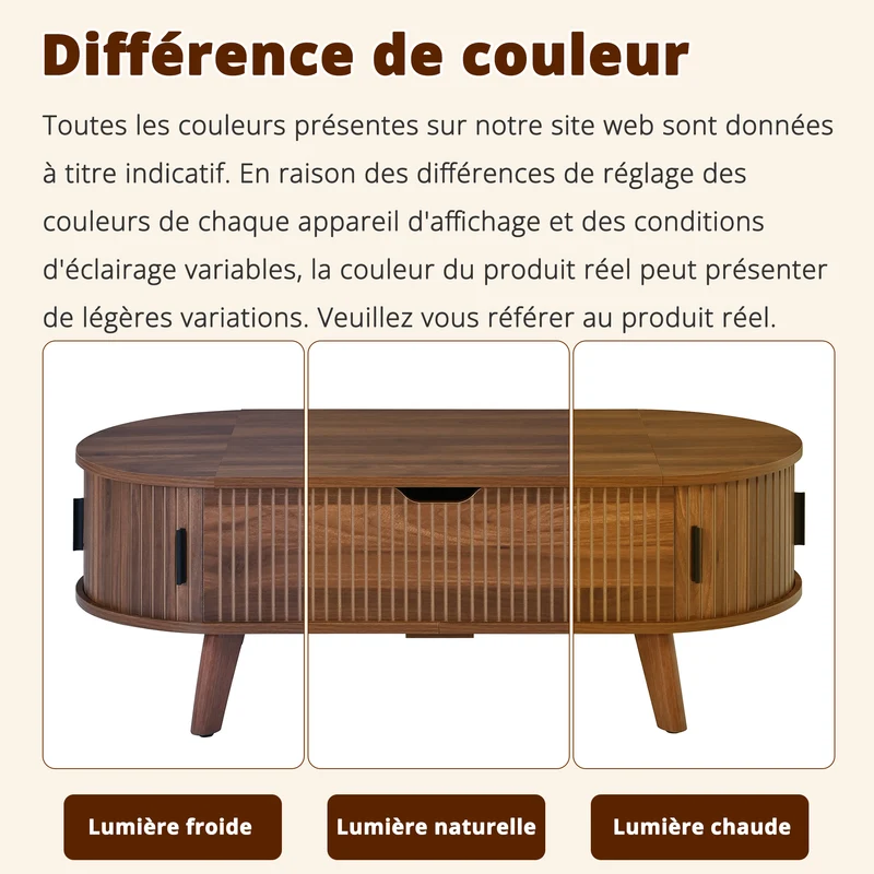 Table basse relevable ovale effet noyer, style moderne, et rangements 110cm ACORNTROLLEY