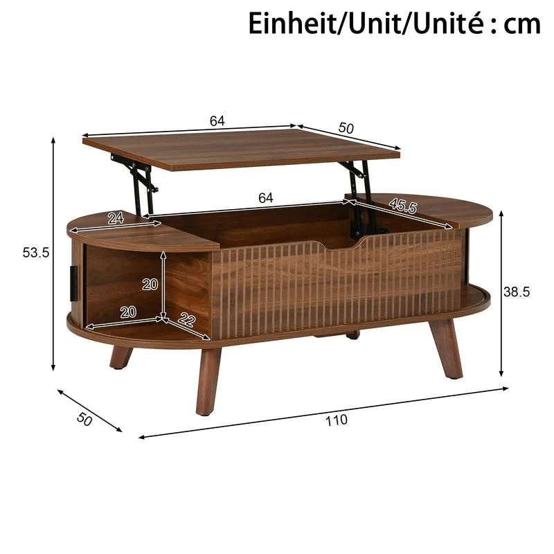 Table basse relevable ovale effet noyer, style moderne, et rangements 110cm ACORNTROLLEY