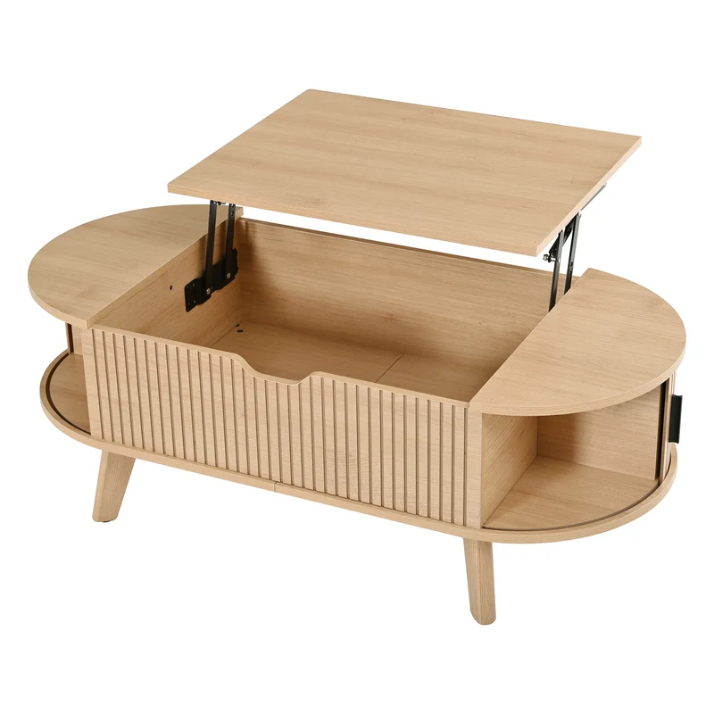 Table basse relevable effet bois, rangements à portes coulissantes 110cm ALPINEARMOIRE