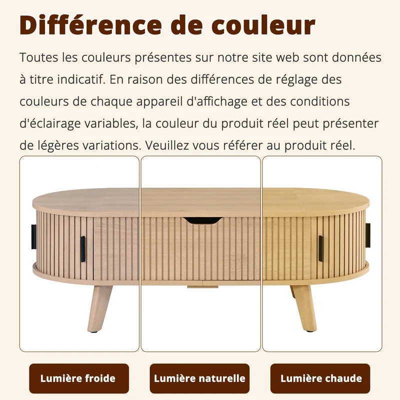 Table basse relevable effet bois, rangements à portes coulissantes 110cm ALPINEARMOIRE