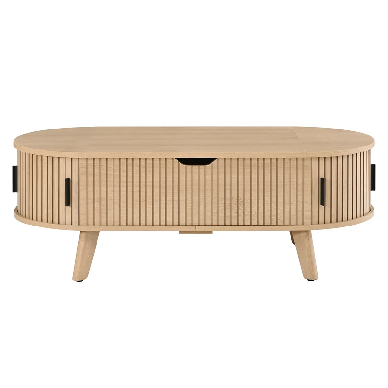 Table basse relevable effet bois, rangements à portes coulissantes 110cm ALPINEARMOIRE