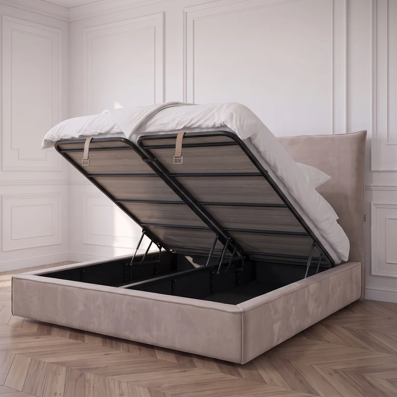 Lit Coffre Lovely - Velours Taupe
