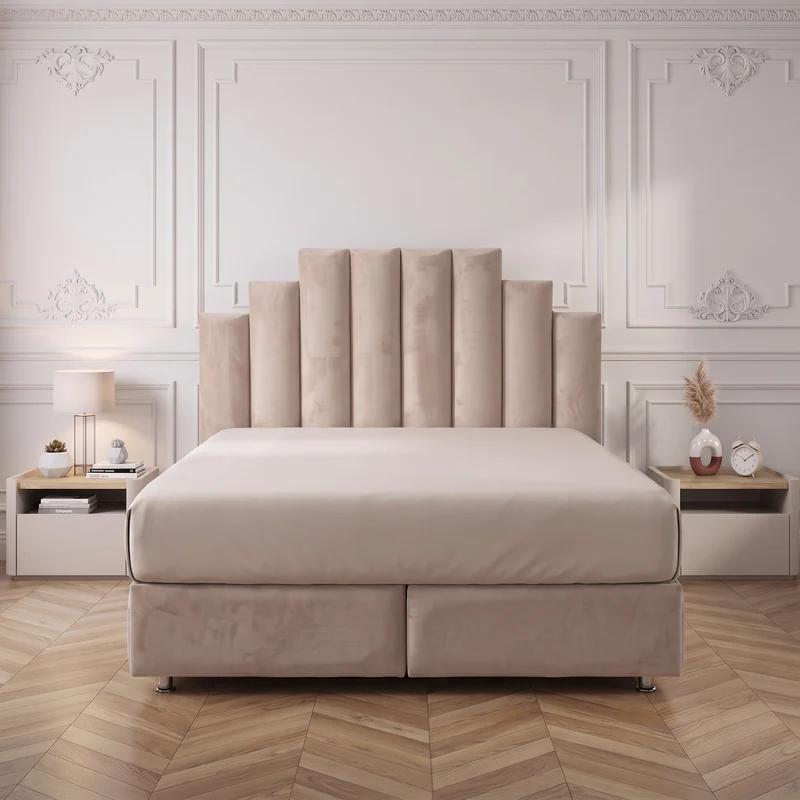 Lit Coffre Pyramide Beige - Design Élégant