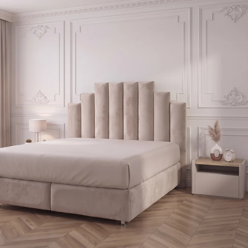 Lit Coffre Pyramide Beige - Design Élégant