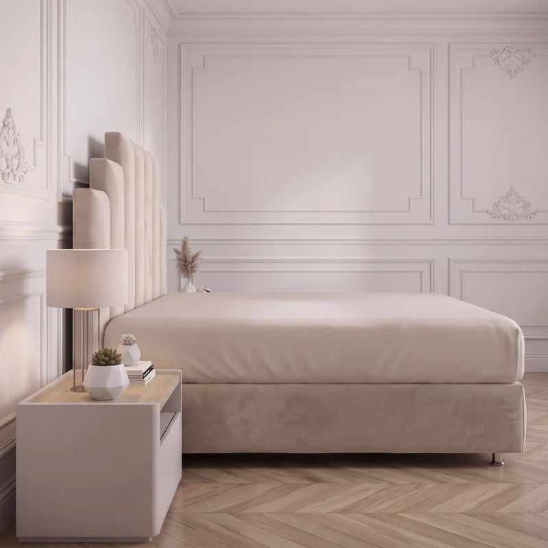 Lit Coffre Pyramide Beige - Design Élégant