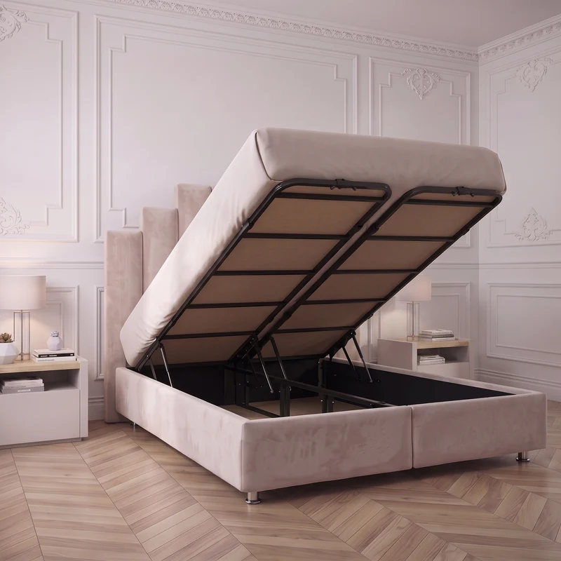 Lit Coffre Pyramide Beige - Design Élégant