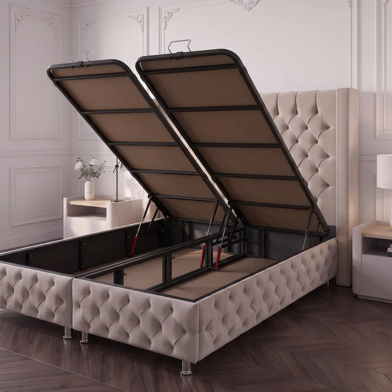 Lit Coffre Armony Beige - Confort, Élégance et Fonctionnalité