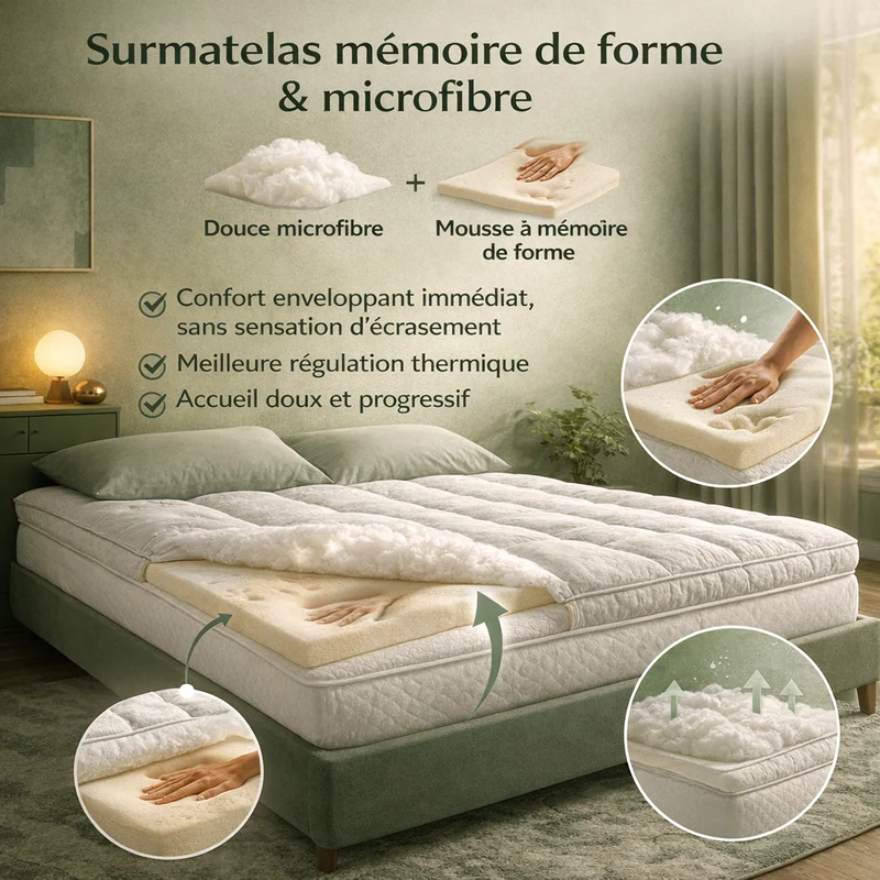 Bamboo+ - Surmatelas microfibre antidouleurs dorsales