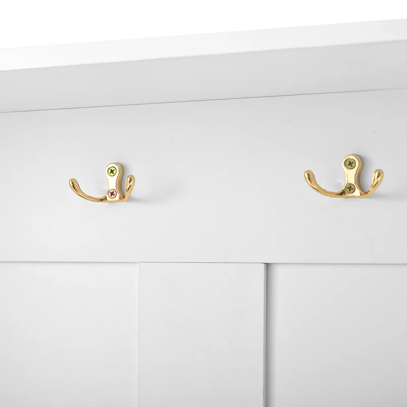 Vestiaire d’entrée blanc, porte-manteaux avec banc à chaussures 120x40x191cm