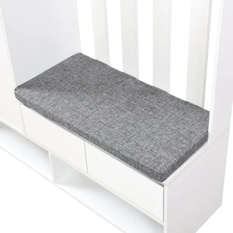 Vestiaire d’entrée blanc avec banc rembourré et panneau perforé 100x35x180cm