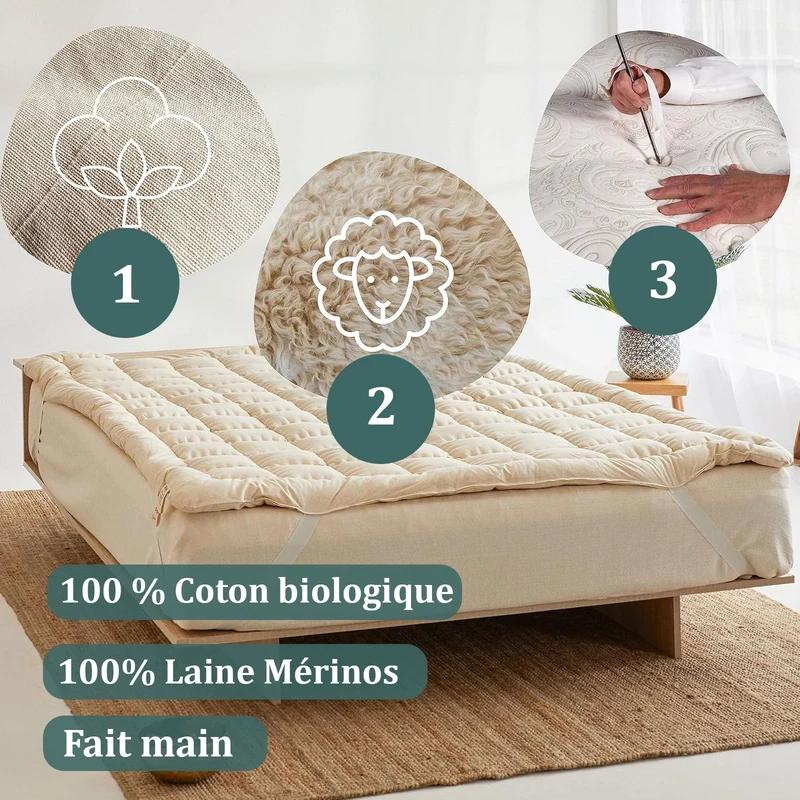 Boreal Bio - Surmatelas laine vierge mérinos bio thermorégulant