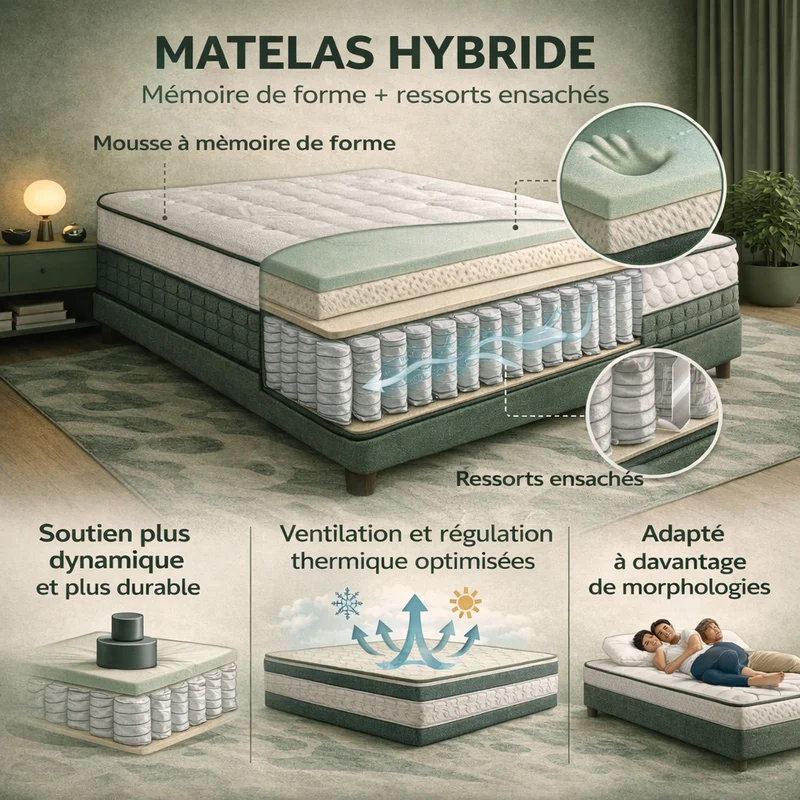 Dualis - Matelas mémoire de forme et ressorts ensachés côté ferme et côté souple