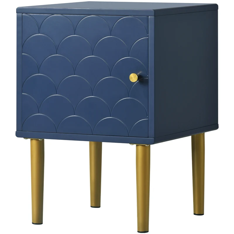 Table de chevet 1 porte battante bleu marine pies dorés H50/L35/P35 VIGNUIDS