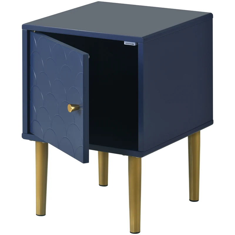 Table de chevet 1 porte battante bleu marine pies dorés H50/L35/P35 VIGNUIDS